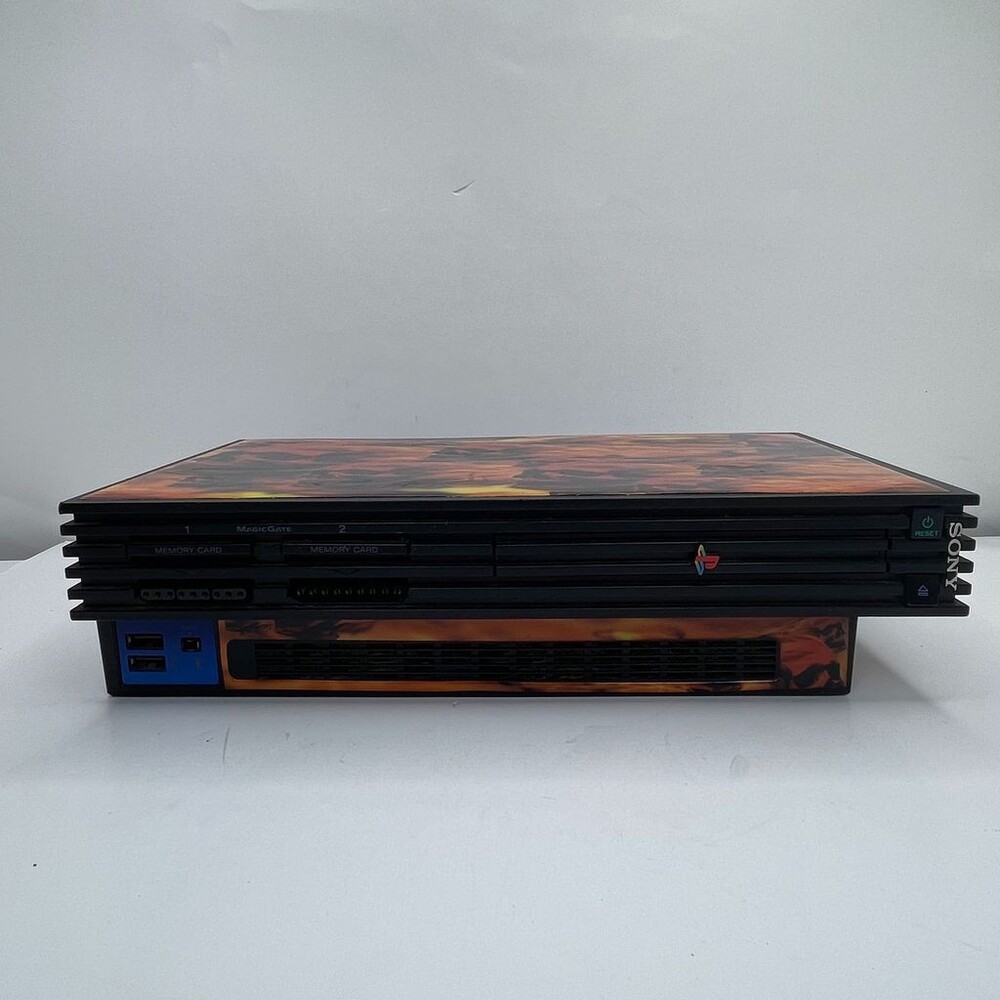 Black Sony PlayStation 2 Fat SCPH-30001 Flame Skull Skin Console Only *READ*